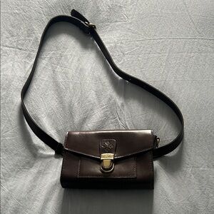Patricia Nash Dark Brown Leather Crossbody Belt Bag with Gold Hardware